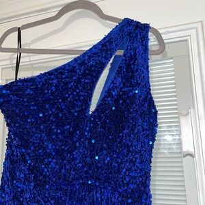 Vibrant Blue Sequin One-Shoulder Dress